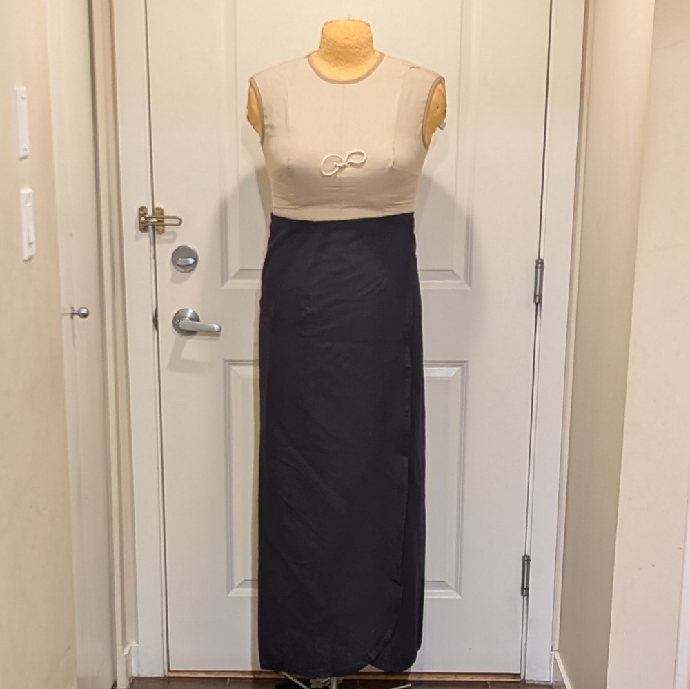 NWOT Beckwoman M Navy Blue 100% Cotton Fully Lined Maxi Wrap Skirt